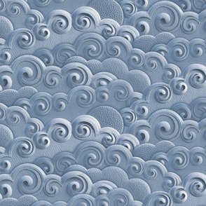 Paper Clouds- Dreamy Cloudy Sky- Paper Cut Faux Texture- Sun- Moon-  Calming Neutral- Monochromatic Indigo Blue Sky- Large