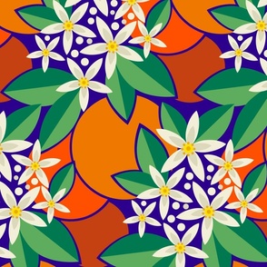 Orange Blossom Flower - Green, Orange & Purple - Medium