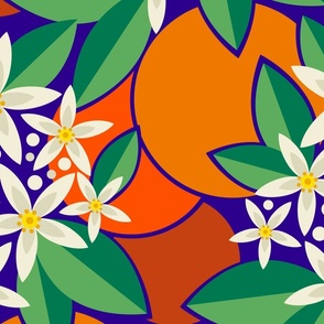 Orange Blossom Flower - Green, Orange & Purple - Large