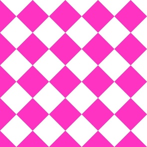 4” Diagonal. Hecklers, Hot Pink and White
