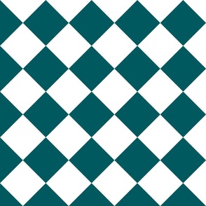 4” Diagonal Checkers, Teal and White