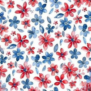 Small Patriotic USA 4th of July Watercolor Floral Red White and Blue