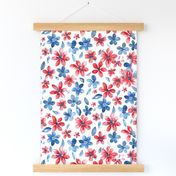 Large Patriotic USA 4th of July Watercolor Floral Red White and Blue