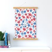 Large Patriotic USA 4th of July Watercolor Floral Red White and Blue