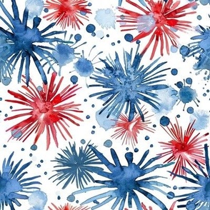 Small Patriotic USA 4th of July Watercolor Fireworks Red White and Blue