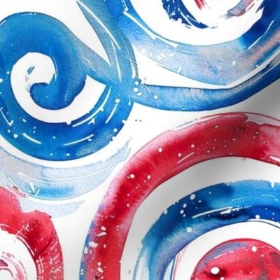 Large Patriotic USA 4th of July Swirls Abstract Red White and Blue