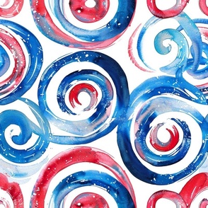 Large Patriotic USA 4th of July Swirls Abstract Red White and Blue