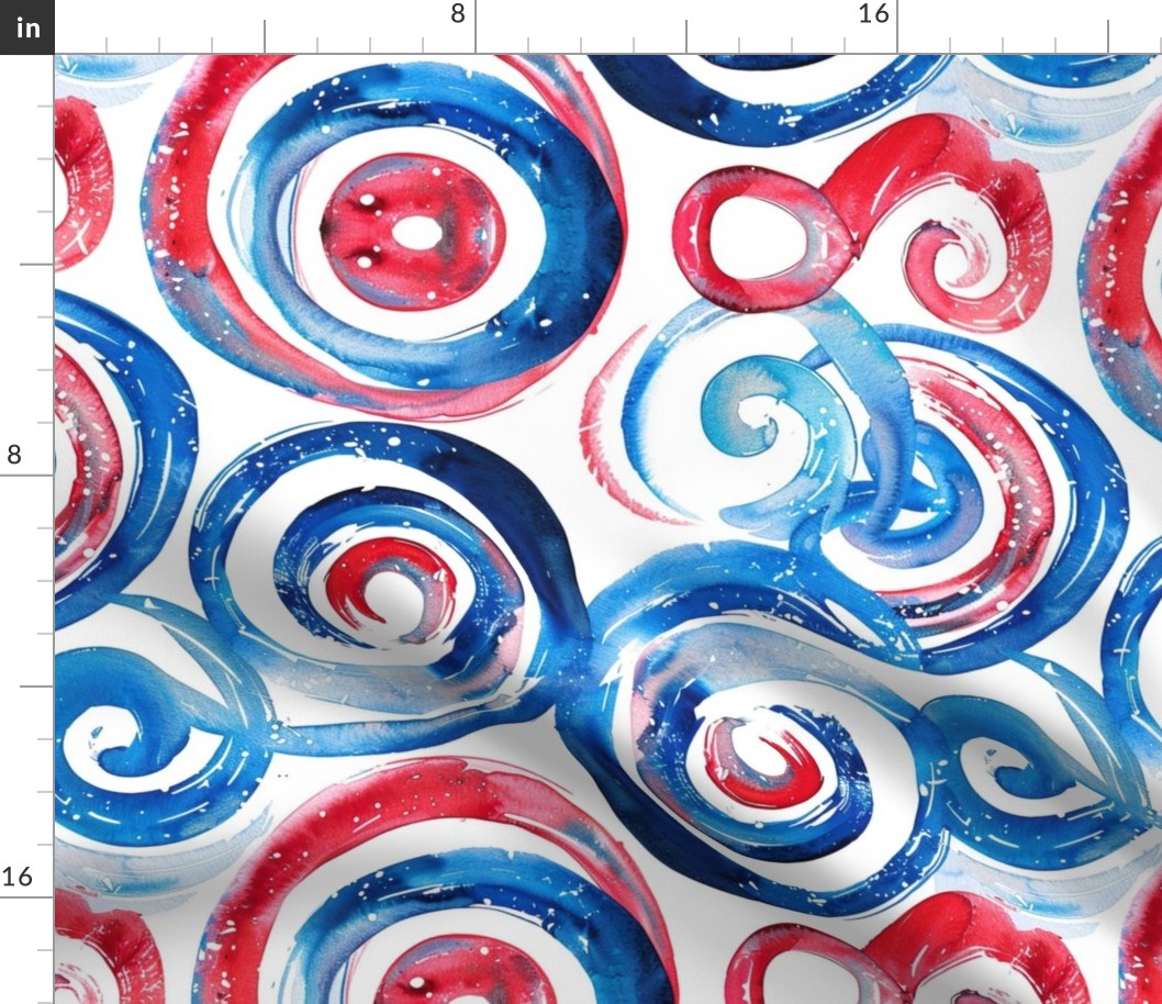 Large Patriotic USA 4th of July Swirls Abstract Red White and Blue