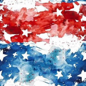 Small Patriotic USA 4th of July Watercolor Stars and Stripes Abstract Red White and Blue