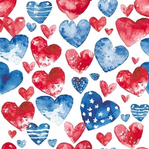 Large Patriotic USA 4th of July Hearts Stars and Stripes Abstract Red White and Blue