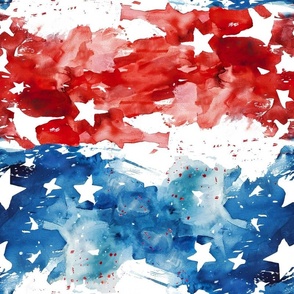 Large Patriotic USA 4th of July Watercolor Stars and Stripes Abstract Red White and Blue