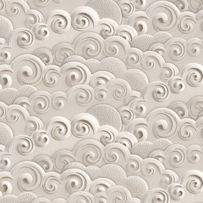 Paper Clouds- Dreamy Cloudy Sky- Paper Cut Faux Texture- Sun- Moon-  Calming Neutral Earthy Tone- Monochromatic Beige- Blush - Taupe- Large