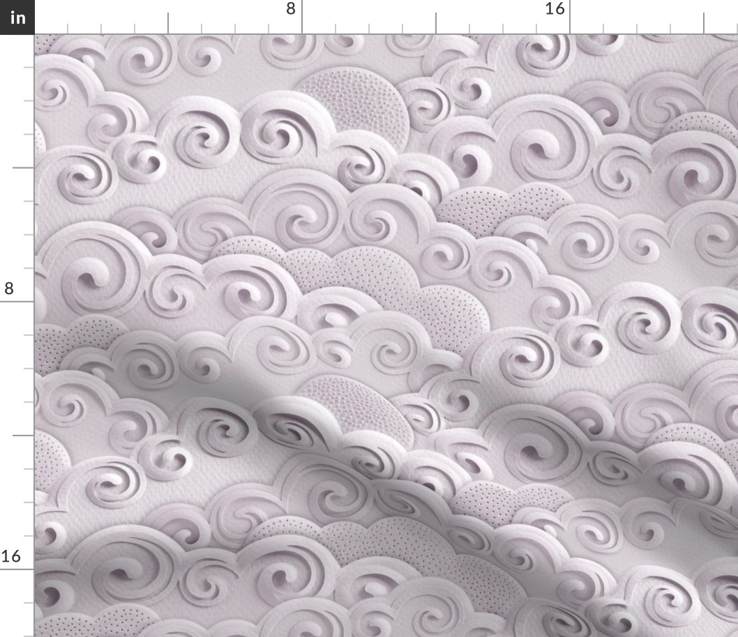 Paper Clouds- Dreamy Cloudy Sky- Paper Cut Faux Texture- Sun- Moon-  Calming Neutral- Monochromatic Pink Lilac- Light Soft Pastel Hue- Large