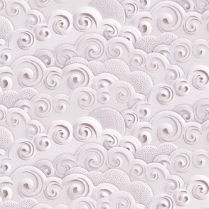 Paper Clouds- Dreamy Cloudy Sky- Paper Cut Faux Texture- Sun- Moon-  Calming Neutral- Monochromatic Off White- Light Soft Pastel Pink Hue- Large