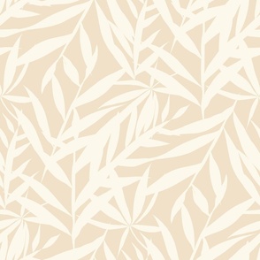 Warm Minimalism Hand-Drawn Bamboo Leaves  Textured Large Scale Zen Japandi Style - Warm Cream and Beige
