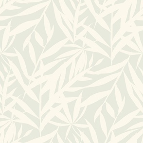 Warm Minimalism Hand-Drawn Bamboo Leaves  Textured Large Scale Zen Japandi Style - Warm Cream on Light Warm Gray
