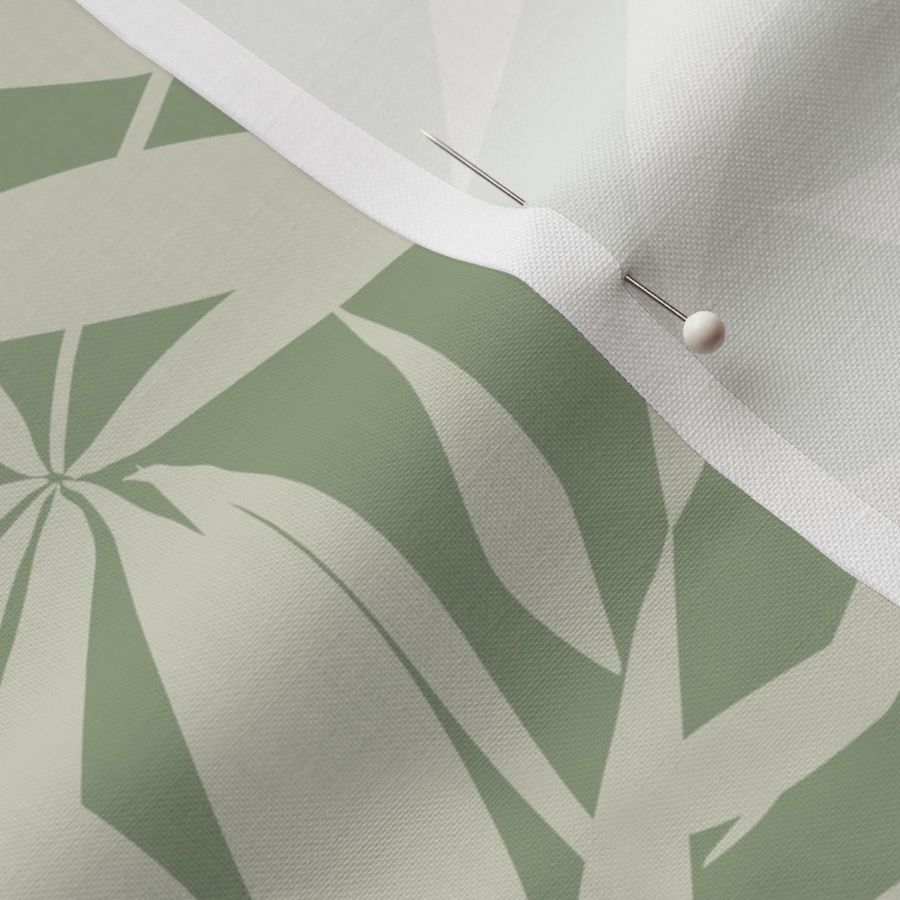 Warm Minimalism Hand-Drawn Bamboo Leaves  Textured Large Scale Zen Japandi Style - Warm Light Sage and Dark Sage Green