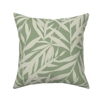 Warm Minimalism Hand-Drawn Bamboo Leaves  Textured Large Scale Zen Japandi Style - Warm Light Sage and Dark Sage Green