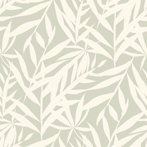 Warm Minimalism Hand-Drawn Bamboo Leaves  Textured Large Scale Zen Japandi Style - Warm Cream and Light Sage Green