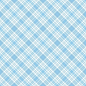 M. Diagonal pastel plaid classic geometric tartan in shades of light blue on white