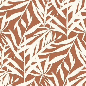 Warm Minimalism Hand-Drawn Bamboo Leaves  Textured Large Scale Zen Japandi Style - Warm Cream and Deep Cinnamon 