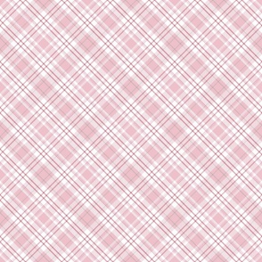 M. Diagonal pastel plaid classic geometric tartan in shades of warm pink on white