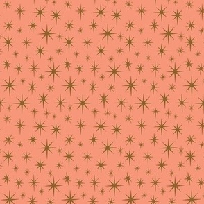 Smaller Scale //  Retro Starburst Hand-drawn Thin Stars in Peachy Pink and Gold 