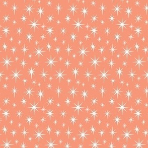 Smaller Scale //  Retro Starburst Hand-drawn Thin Stars in Peachy Pink and White