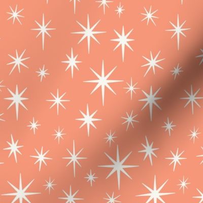 Medium Scale //  Retro Starburst Hand-drawn Thin Stars in Peachy Pink and White