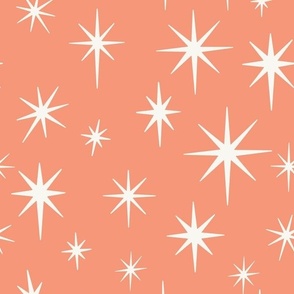 Larger Scale //  Retro Starburst Hand-drawn Thin Stars in Peachy Pink and White