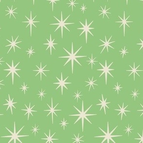 Medium Scale //  Retro Starburst Hand-drawn Thin Stars in Mint Green and Cream White