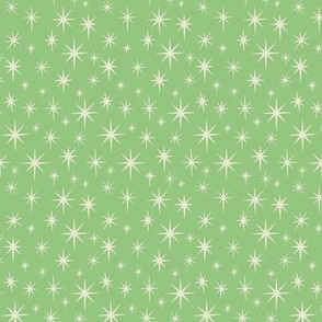 Smaller Scale //  Retro Starburst Hand-drawn Thin Stars in Mint Green and Cream White