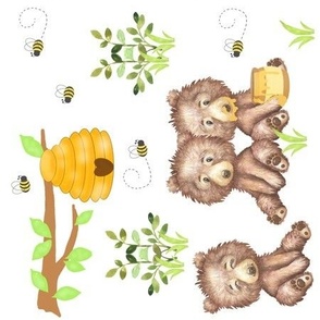 Woodland Animals Baby Bears Eating Bee Honey Nursery Rotated 