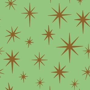 Larger Scale //  Retro Starburst Hand-drawn Thin Stars in Mint Green and Gold