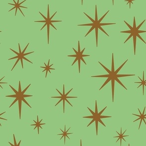 Large Scale //  Retro Starburst Hand-drawn Thin Stars in Mint Green and Gold