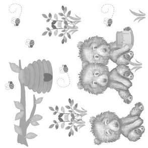 Woodland Animals Baby Bears Eating Bee Honey Nursery Gray Rotated 
