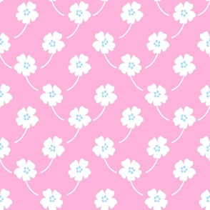 Cosmos Showers Mini White Flowers On Pastel Bubblegum Pink With Baby Sky Blue Cute Mountain Blooms Retro Mid-Century Modern Cottagecore Grandmillennial Floral Scandi Garden Minimalist Wildflower Ditzy Silhouette Vintage Repeat Pattern