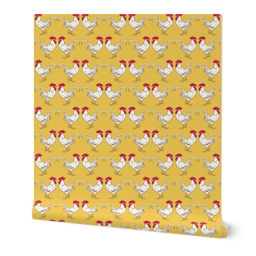 ROOSTER DAMASK - KEY WEST KITCHEN COLLECTION (YELLOW DOT)