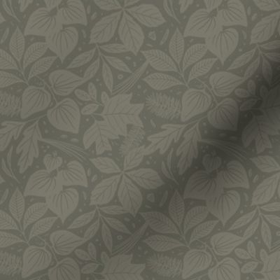 Appalachian Forest Floor Pattern - Olive Green - Small Scale - Tonal Autumn Botanical Featuring Native Plants and Medicinal Herbs