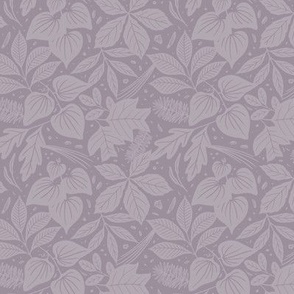 Appalachian Forest Floor Pattern - Lilac Purple - Small Scale - Tonal Autumn Botanical Featuring Native Plants and Medicinal Herbs