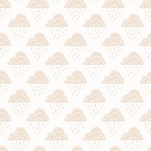 April Showers Rainy Day Clouds and Raindrops Geometric Pattern - Neutral Beige - Small Scale - Cute Block Print Nature Pattern for Kids and Nursery Decor