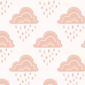 April Showers Rainy Day Clouds and Raindrops Geometric Pattern - Rose Pink - Medium Scale - Cute Block Print Nature Pattern for Kids and Nursery Decor