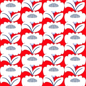 It’s Gonna Be Great Day! Fun Cheerful Mini Daisy Flowers In White And Bright Red With Sky baby Blue Sunshine Retro Modern Wallpaper Style Sunny Scandi 4th Of July Summer Floral Sun Pattern