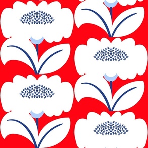 It’s Gonna Be Great Day! Fun Cheerful Daisy Flowers In White And Bright Red With Sky baby Blue Sunny Retro Modern Wallpaper Style Sunny Scandi 4th Of July Summer Floral Sun Pattern