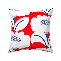 It’s Gonna Be Great Day! Fun Cheerful Big Daisy Flowers In White And Bright Red With Sky baby Blue Sunshine Retro Modern Wallpaper Style Sunny Scandi 4th Of July Summer Floral Sun Pattern
