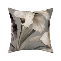 Greyed Green Iris XL - large watercolor blooms - green mauve cream white grey ochre