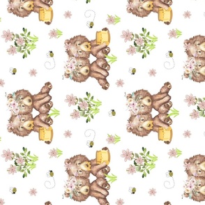 Pink Floral Woodland Bears Bees Baby Girl Nursery Rotated 