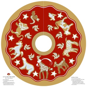 Gingerbread Animals Cookie Parade 44" Christmas Tree Skirt | Red