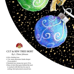 Christmas Balls, Bows & Faux Confetti 44" Tree Skirt | Black & Multi Colors