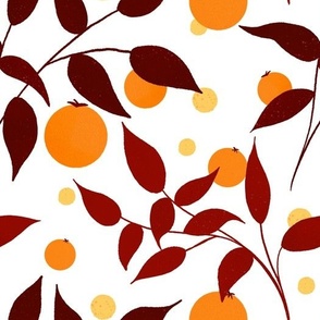 Orange persimmons and brown leaves